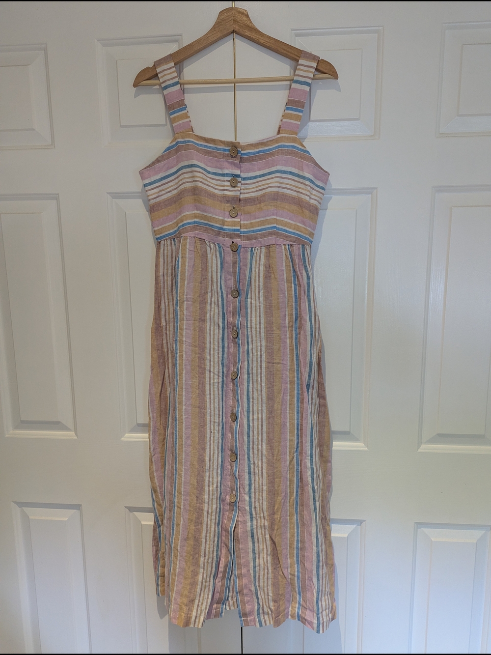 C&C California Pastel Pink Blue Striped 100% Linen Midi Sundress Coastal Cowgirl